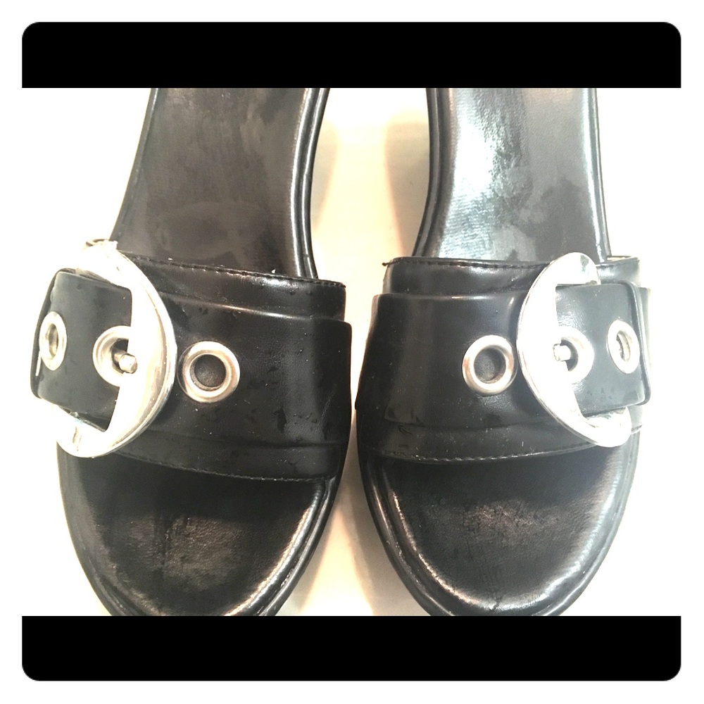 Fioni black wedges with silver buckle. Worn once!
